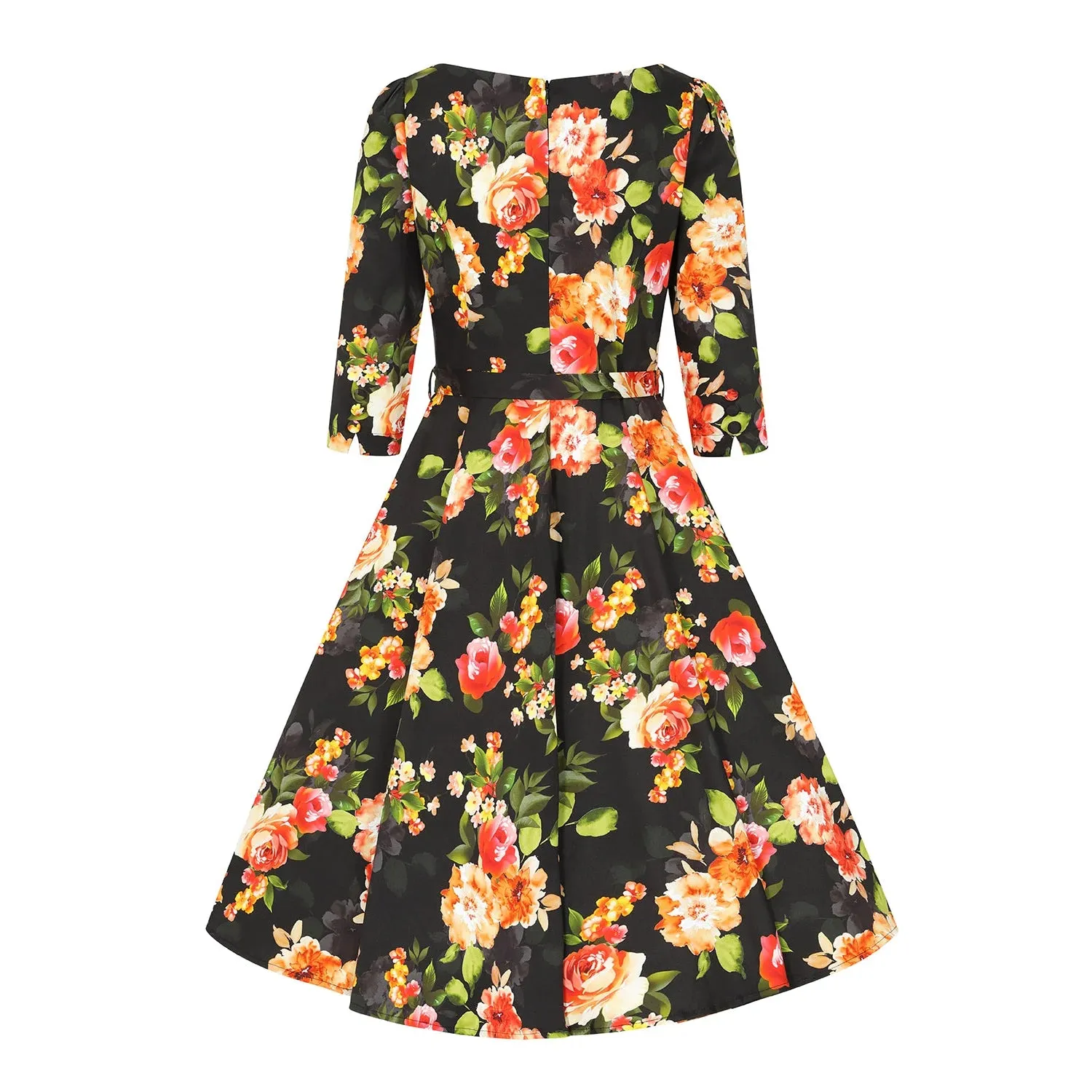 Black Floral Print 50s Tea Dress