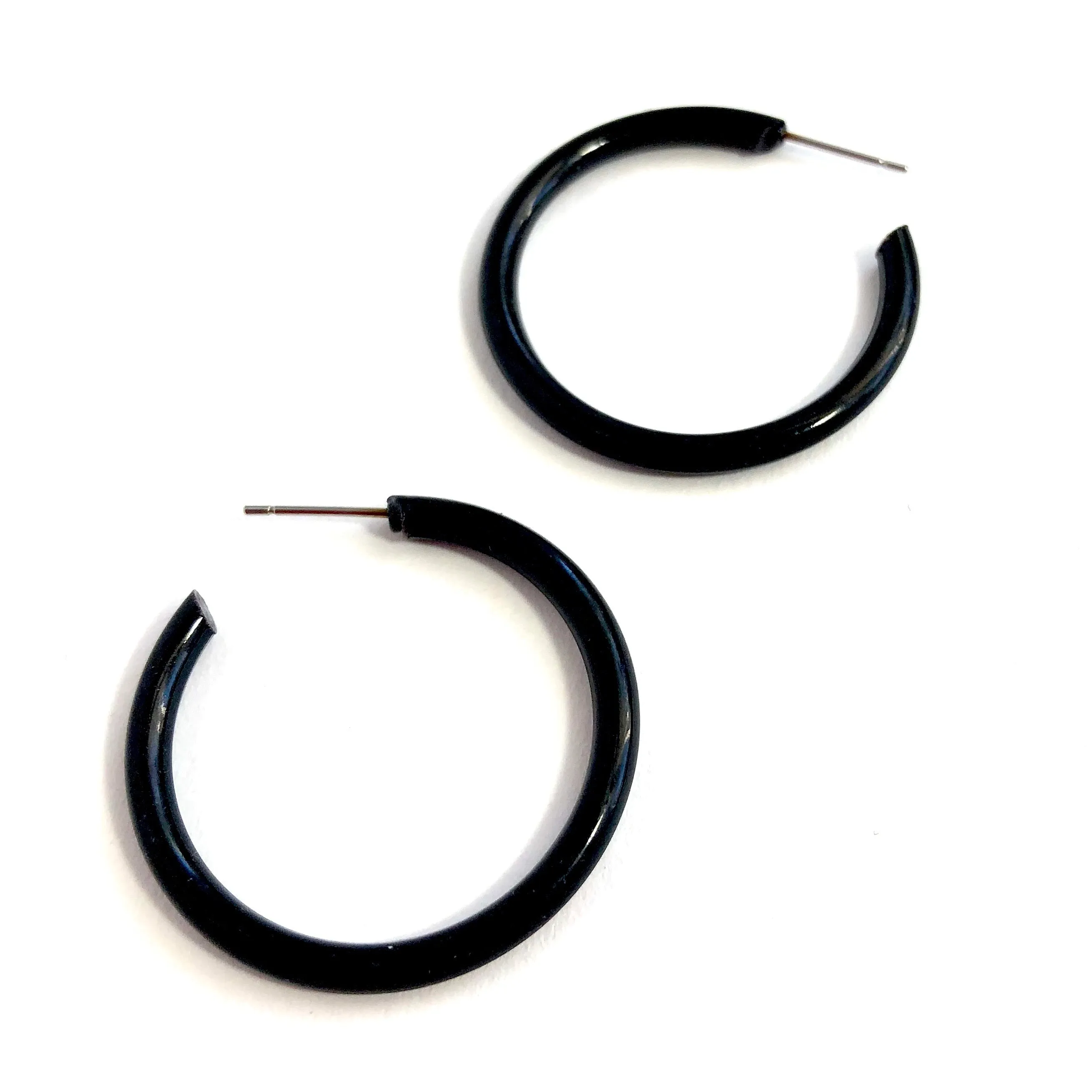 Vintage Black Plastic Tube Hoop Earrings for Women