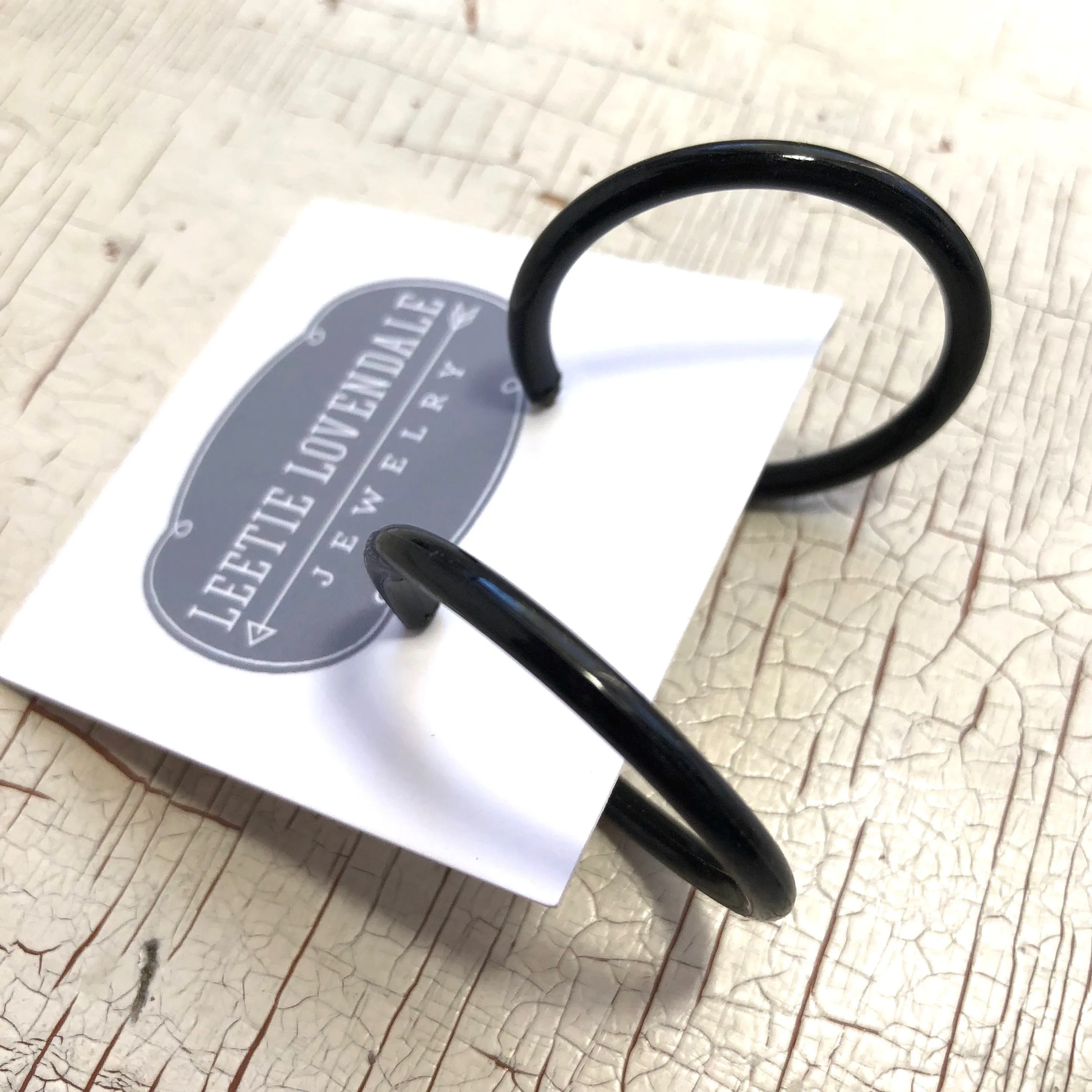 Vintage Black Plastic Tube Hoop Earrings for Women