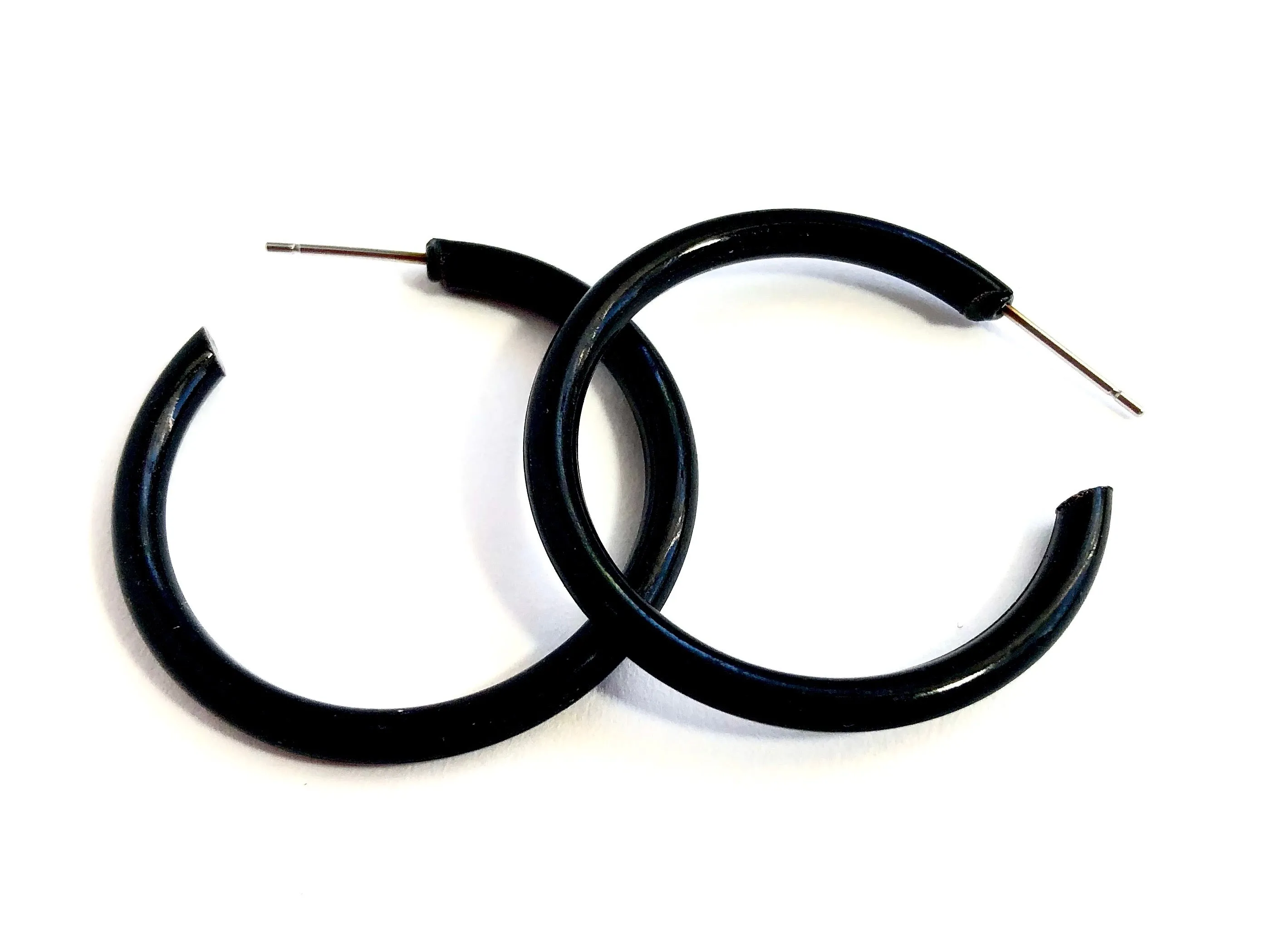 Vintage Black Plastic Tube Hoop Earrings for Women