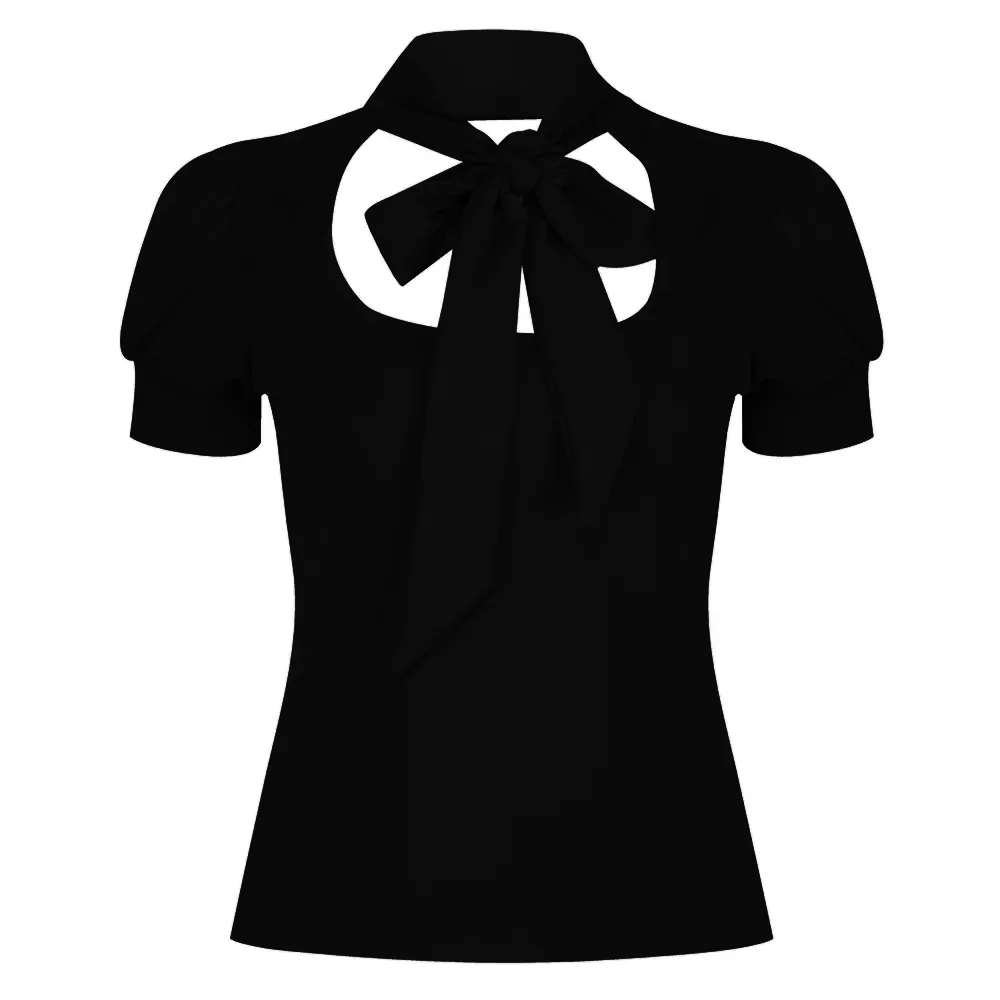 Black Puff Sleeve Tie Neck Top