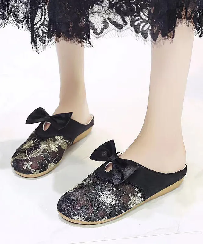 Vintage Black Embroidery Slide Sandals Breathable Mesh