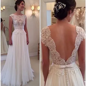 Vintage Lace Applique Backless A-line Wedding Gown