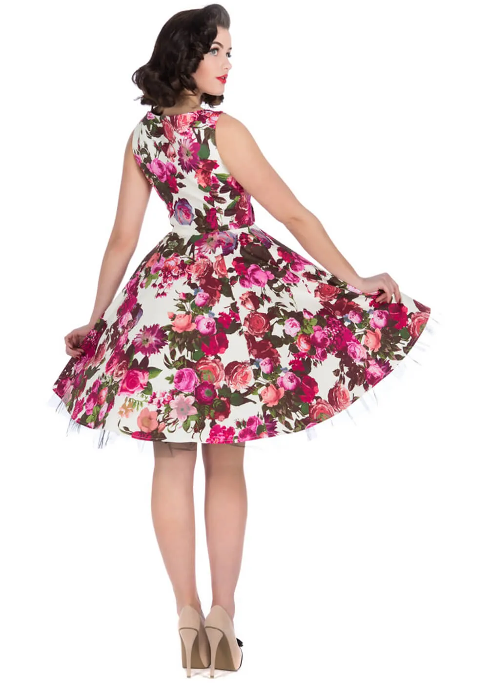 Hearts & Roses Betty Vintage Rose 50's Swing Dress - Cream