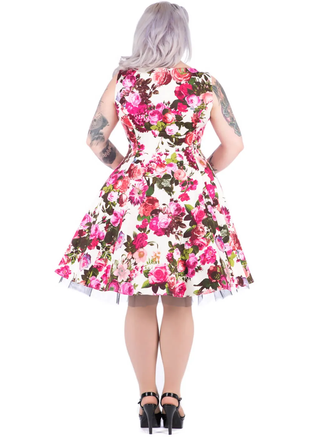 Hearts & Roses Betty Vintage Rose 50's Swing Dress - Cream