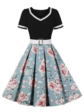 Vintage Summer Belted Pleated Dress