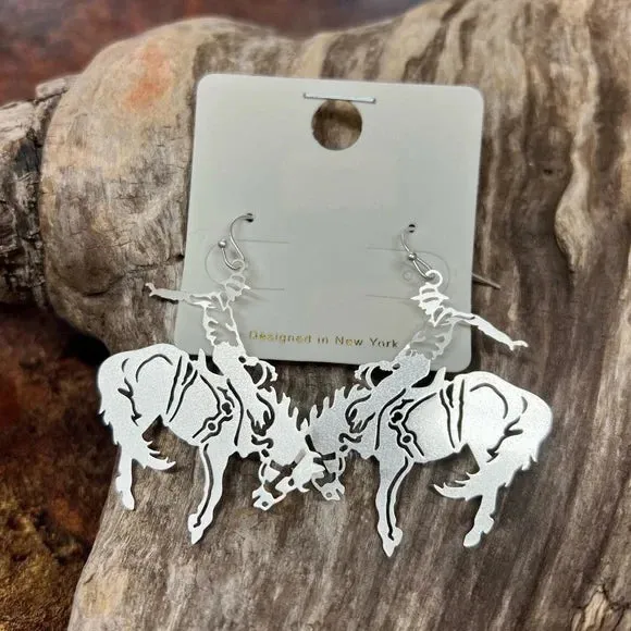 Bucking Bronco Western Dangle Earrings