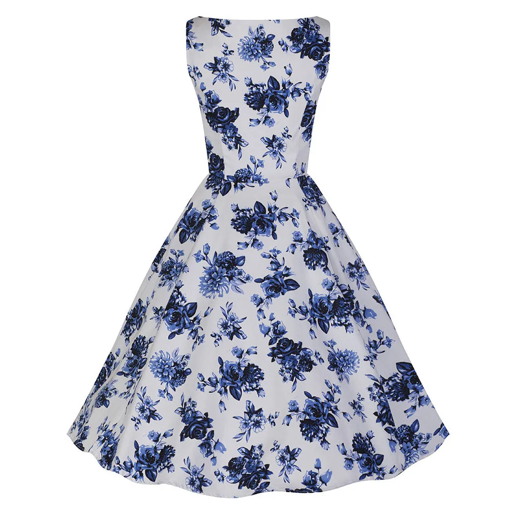 Vintage Blue Floral Swing Dress