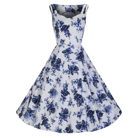 Vintage Blue Floral Swing Dress