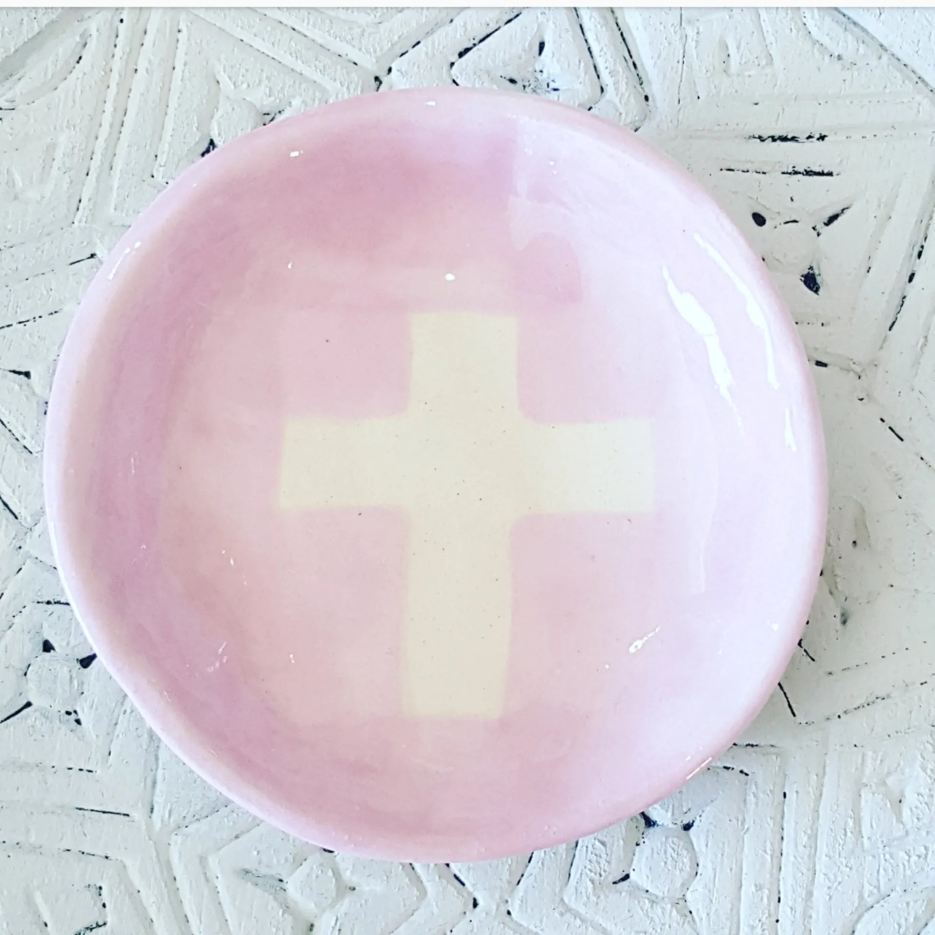 Pink & White Cross Trinket Dish