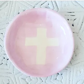 Pink & White Cross Trinket Dish