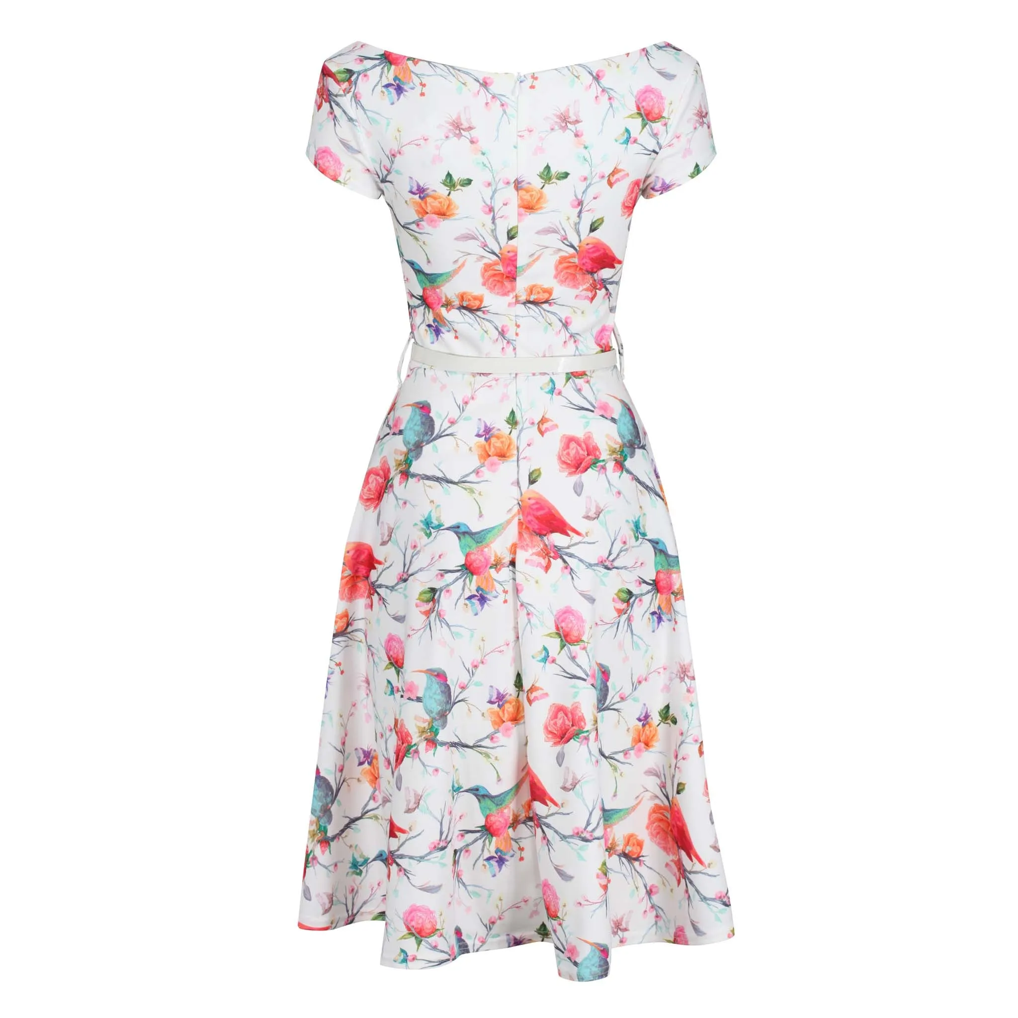 Summer Bird Butterfly Capped Belted Dress