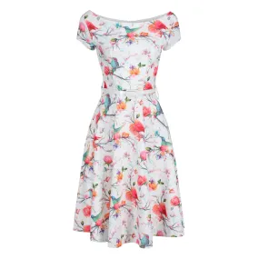 Summer Bird Butterfly Capped Belted Dress