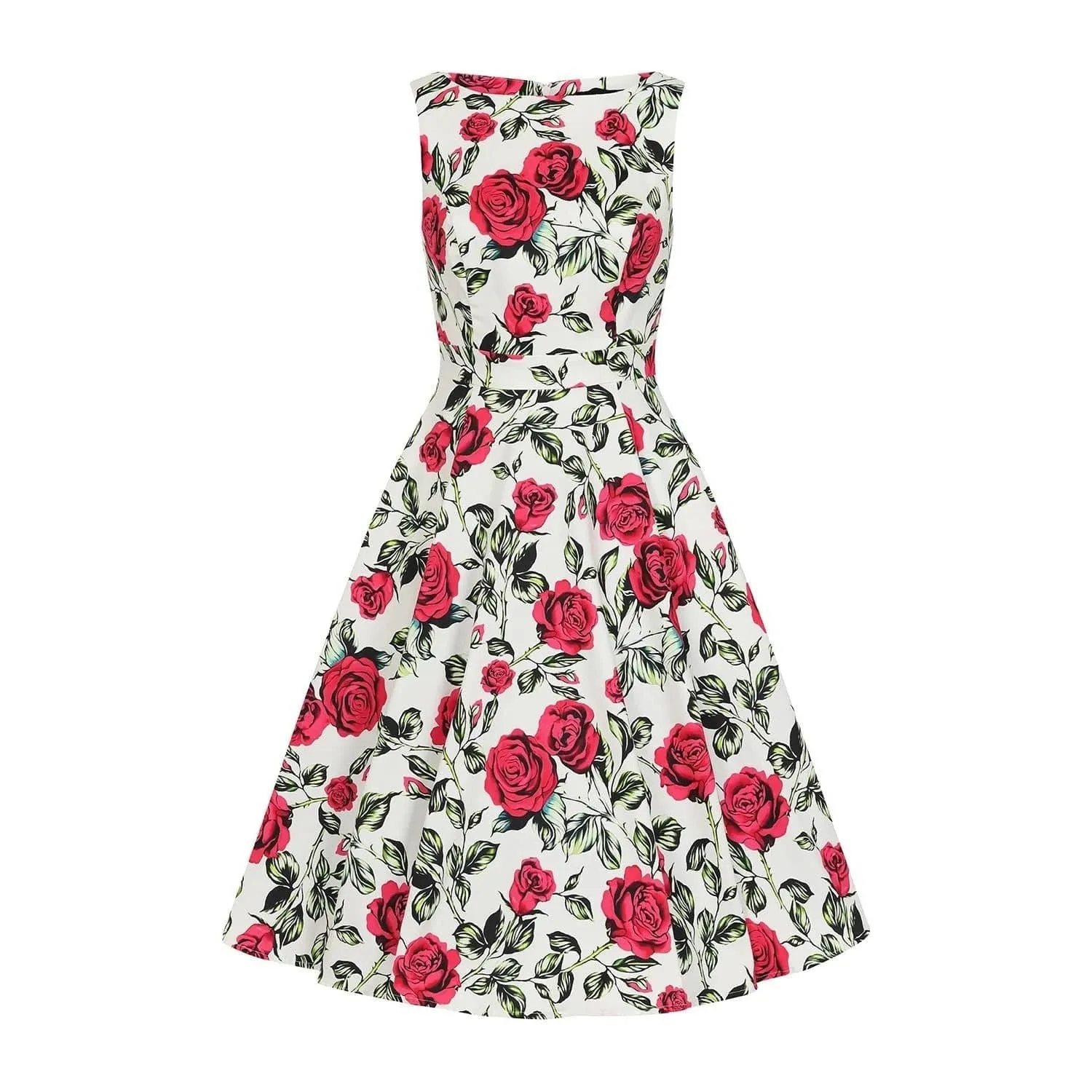 Floral White Rose Audrey Rockabilly Dress