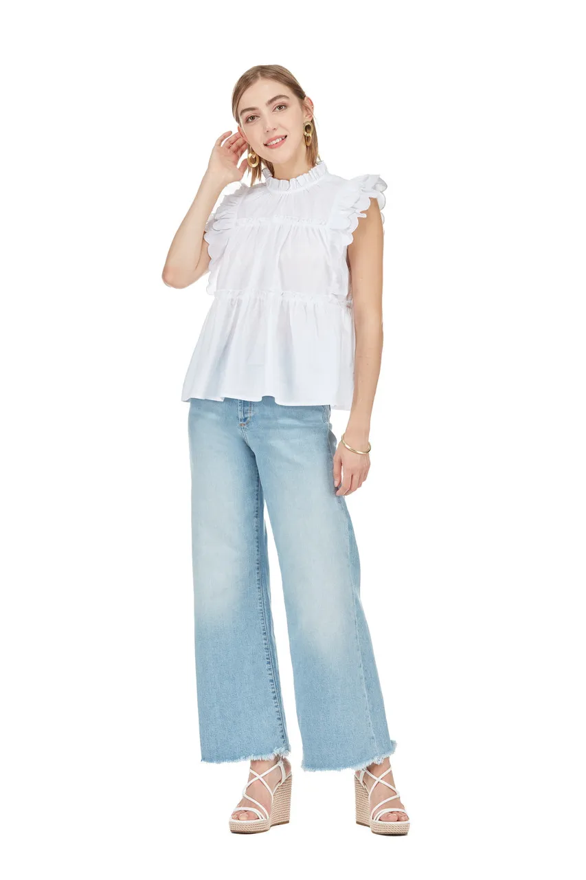 White Scalloped Top by Joy Joy