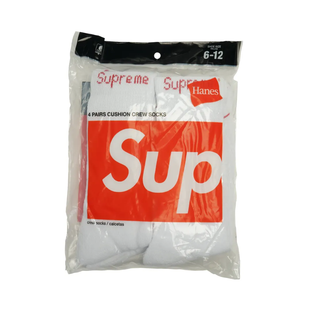 White Supreme Hanes Crew Socks (4 Pack)