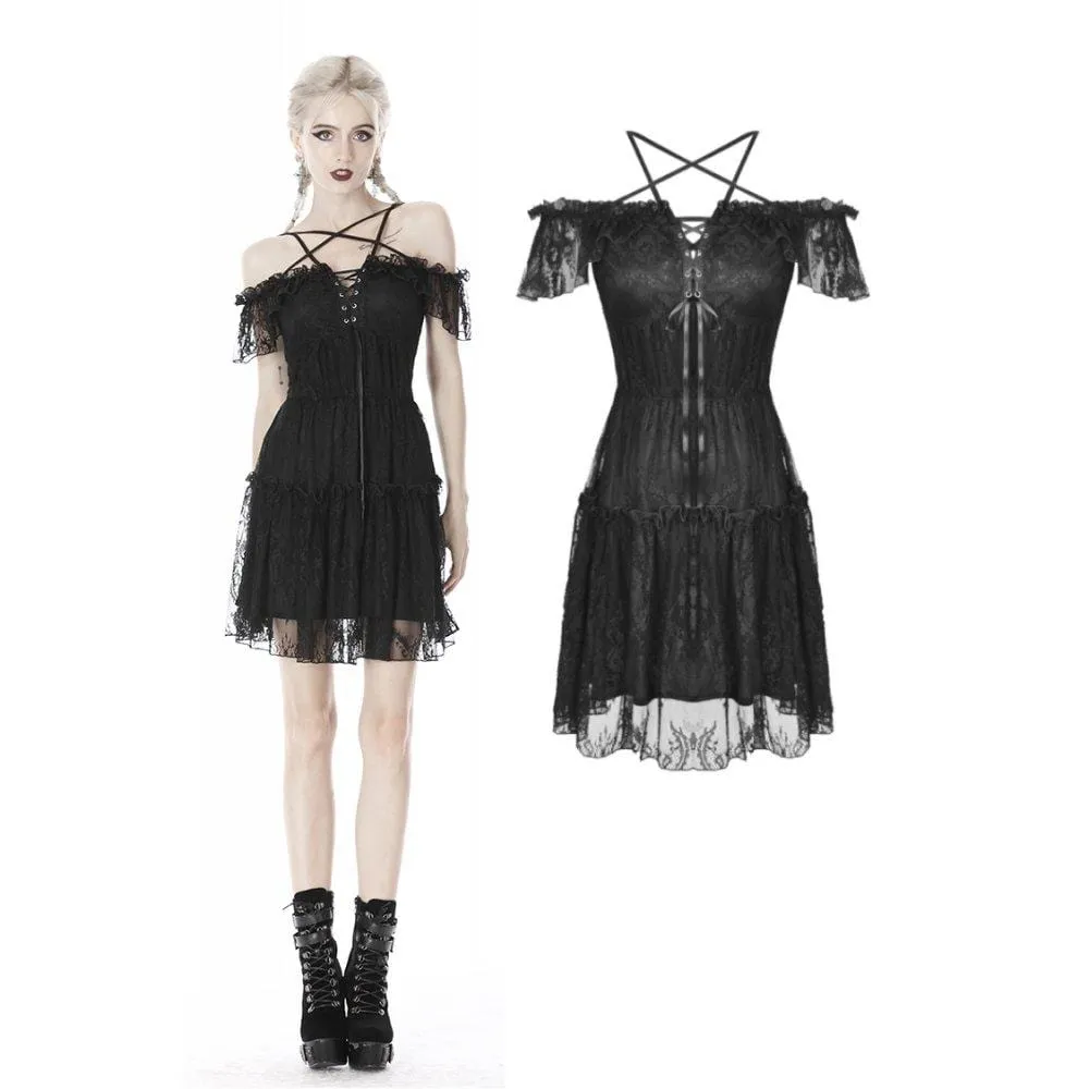 Women's Gothic Star-line Chest Short Sleeved Lace Dresses