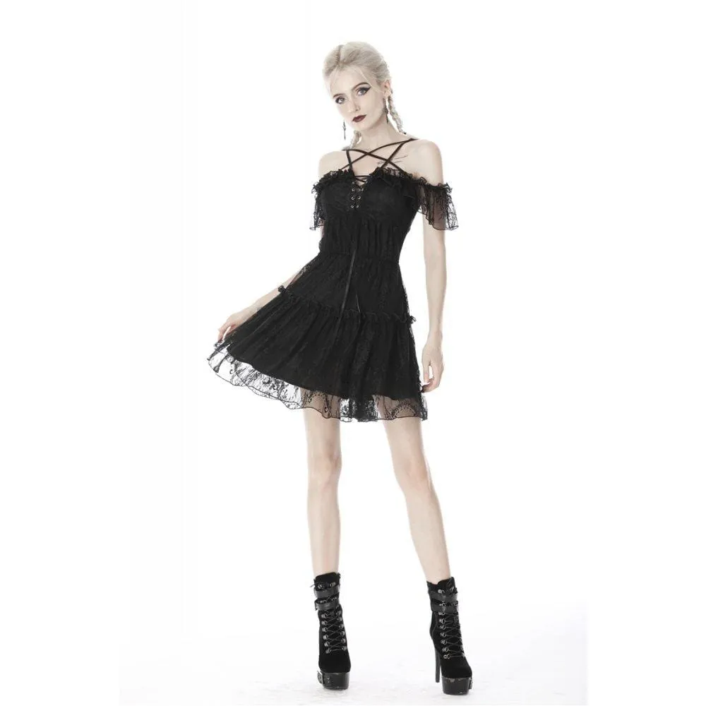 Women's Gothic Star-line Chest Short Sleeved Lace Dresses