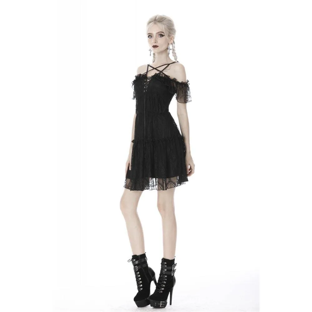 Women's Gothic Star-line Chest Short Sleeved Lace Dresses