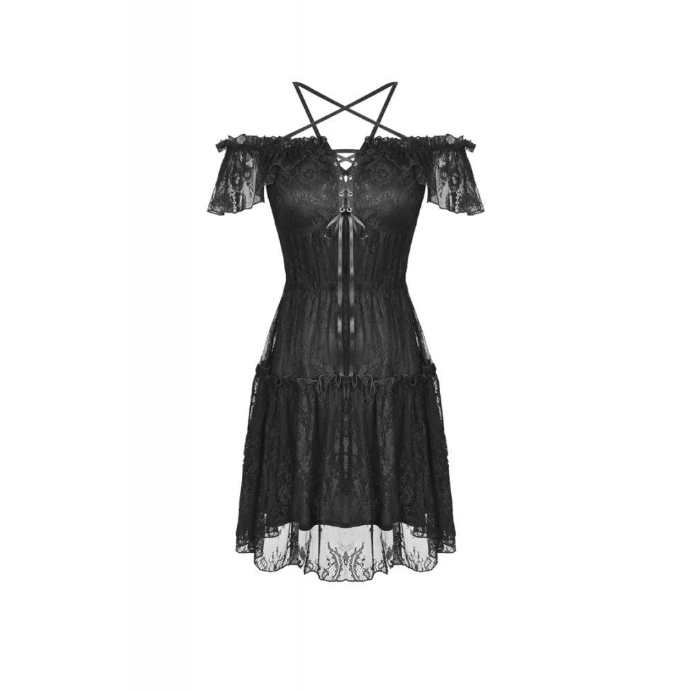 Women's Gothic Star-line Chest Short Sleeved Lace Dresses