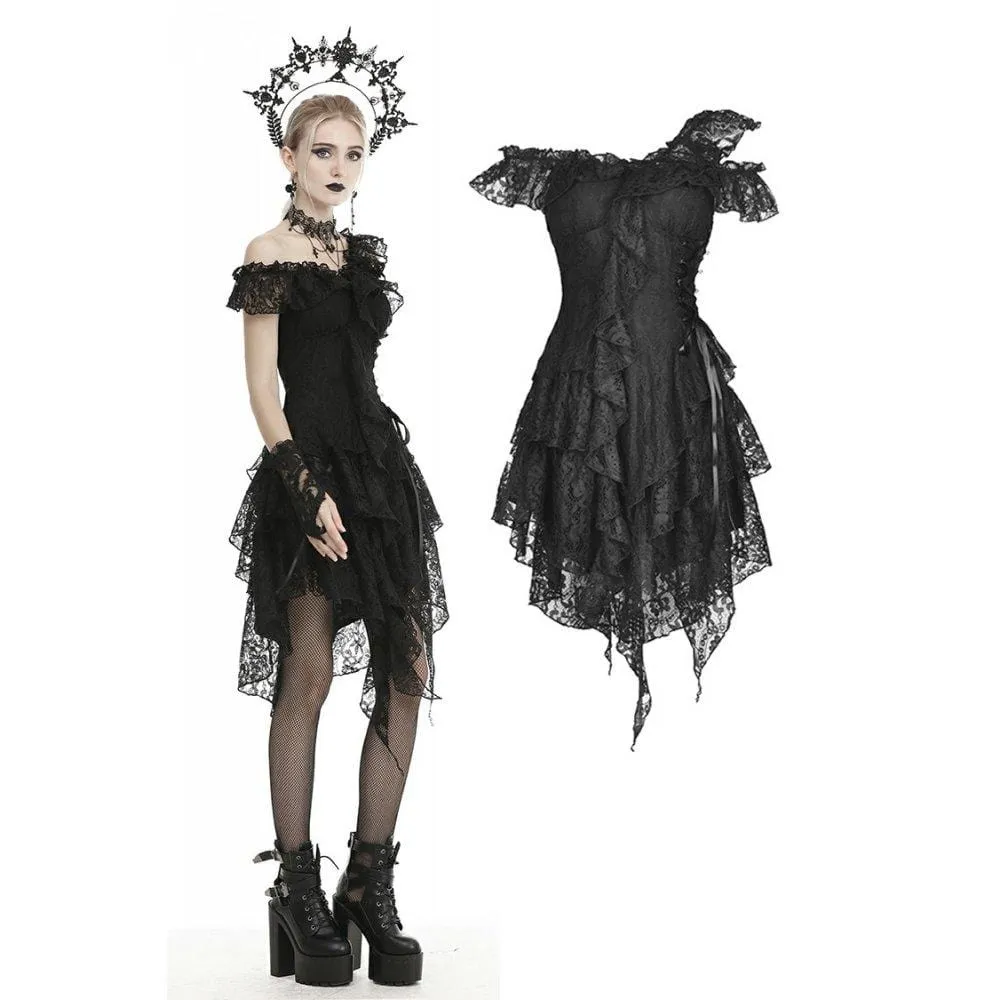 Black Gothic Lace Dresses with Slash Shoulders