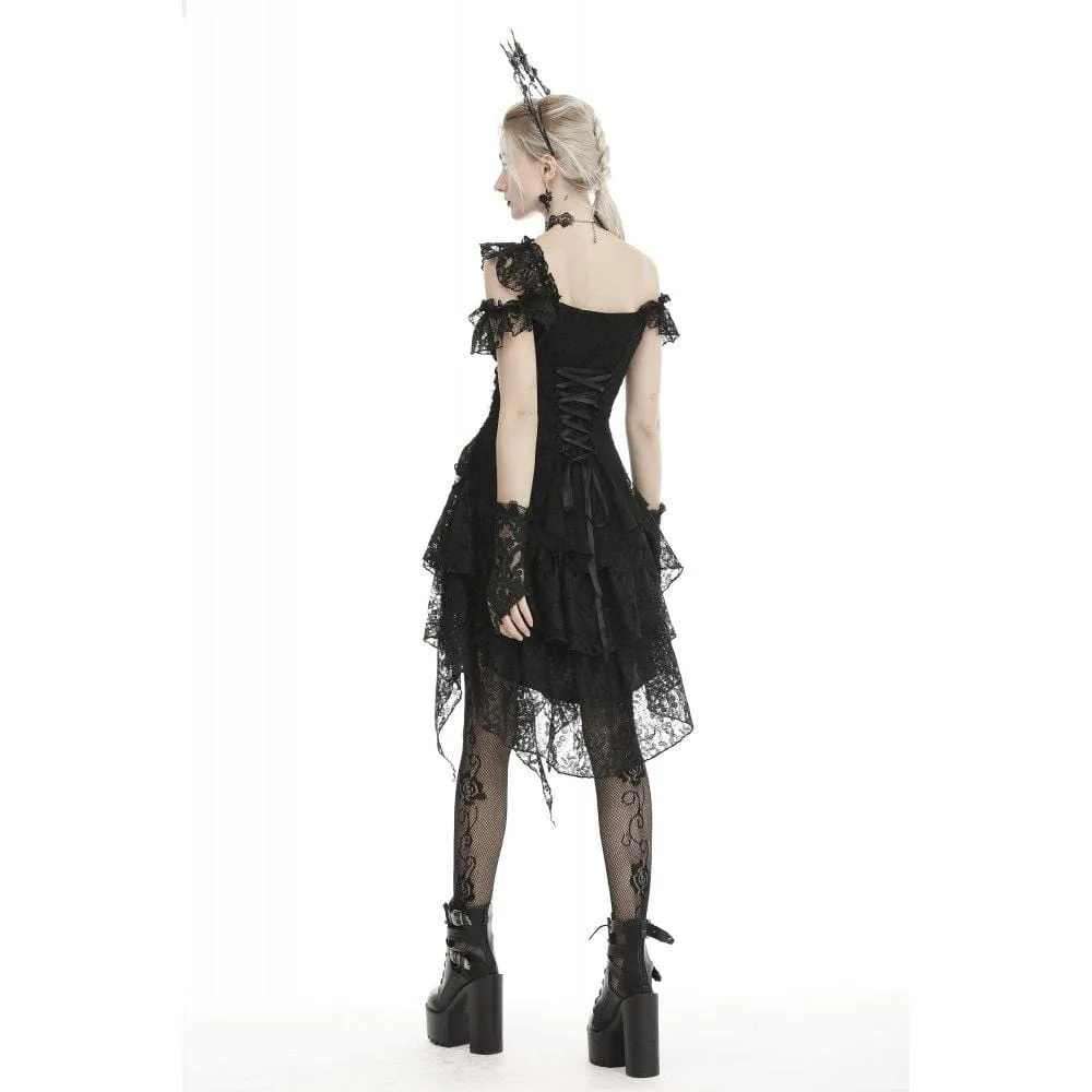 Black Gothic Lace Dresses with Slash Shoulders