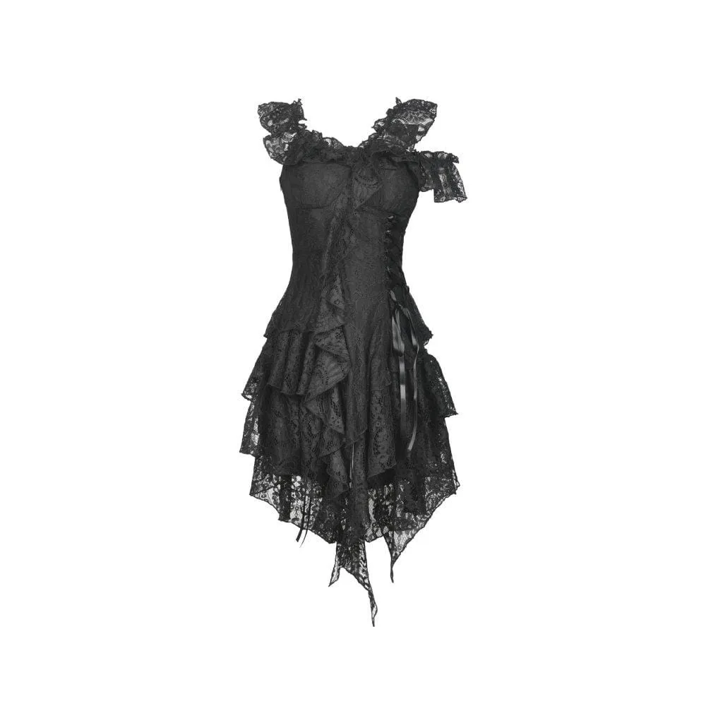 Black Gothic Lace Dresses with Slash Shoulders