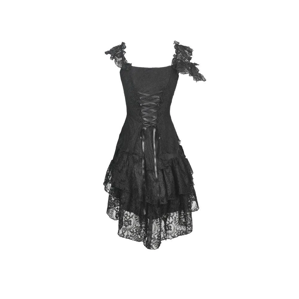 Black Gothic Lace Dresses with Slash Shoulders