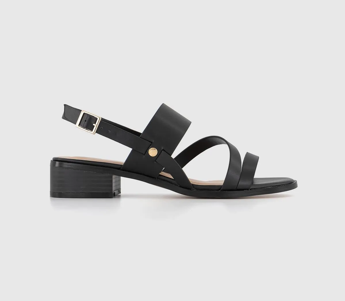 Womens Black Low Block Heels with Cross Straps