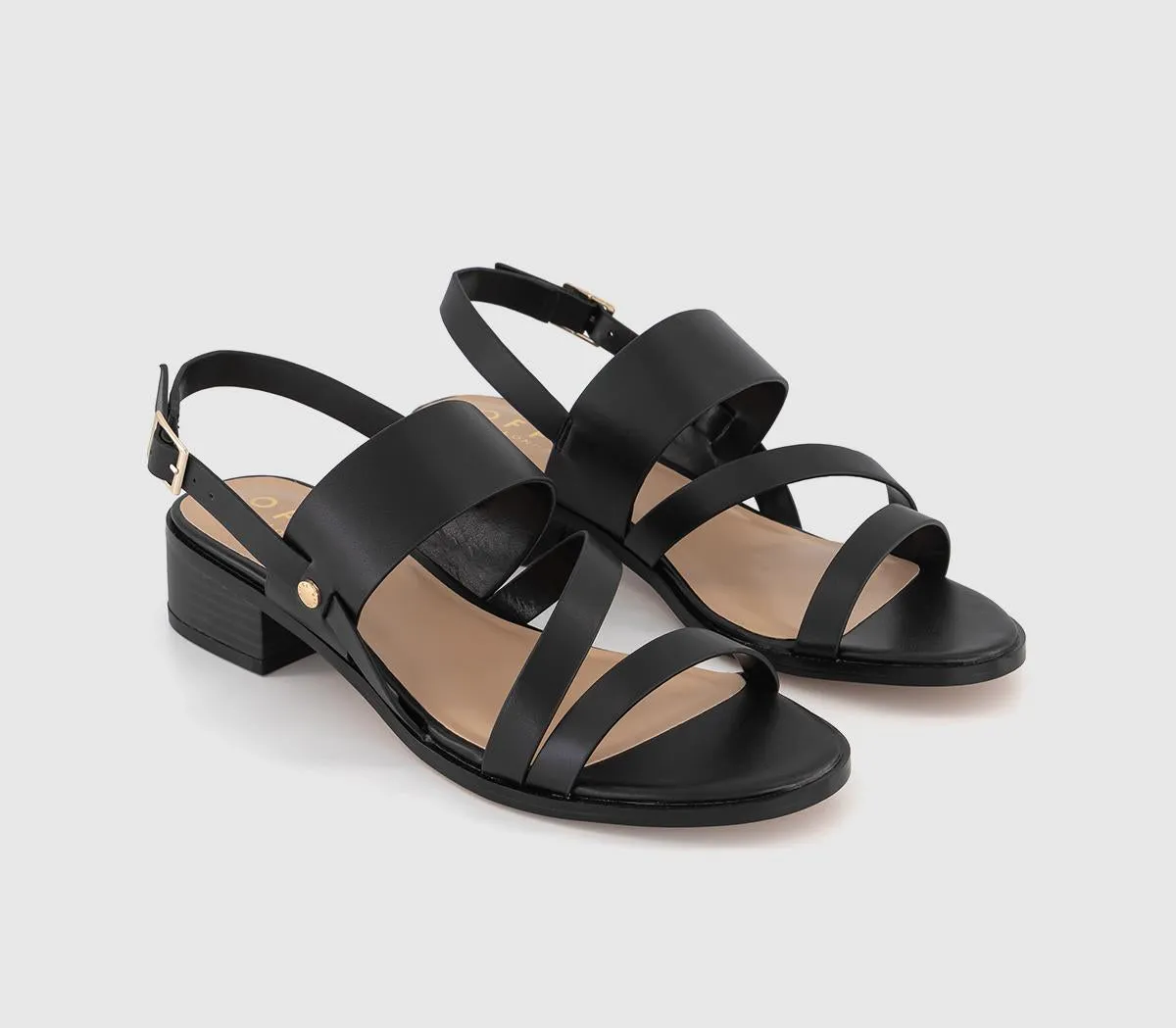 Womens Black Low Block Heels with Cross Straps