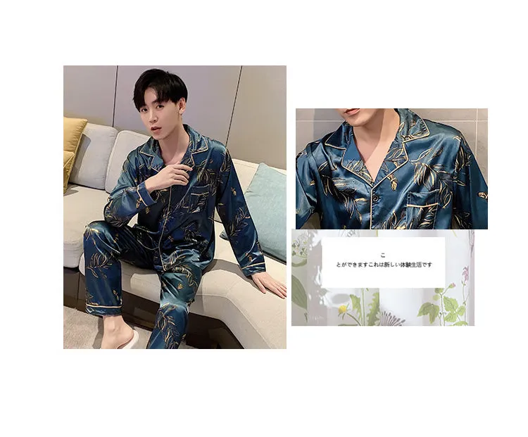 Xituodai Men Comfortable Pyjamas Set 3XL 4XL 5XL Long Sleeve Casual Home Wear Spring Autumn Silk Boy Pajama Sets Leisure Sleepwe