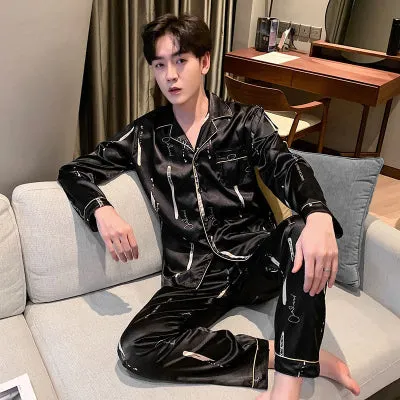 Xituodai Men Comfortable Pyjamas Set 3XL 4XL 5XL Long Sleeve Casual Home Wear Spring Autumn Silk Boy Pajama Sets Leisure Sleepwe