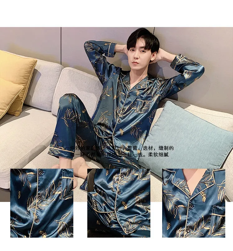 Xituodai Men Comfortable Pyjamas Set 3XL 4XL 5XL Long Sleeve Casual Home Wear Spring Autumn Silk Boy Pajama Sets Leisure Sleepwe