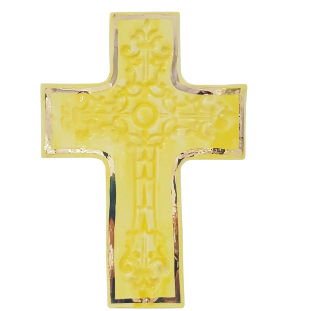 Yellow and Gold ceramic wall cross from Avignon