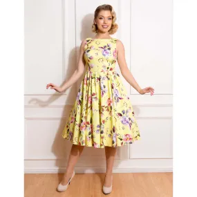 Floral Yellow Audrey Rockabilly Dress