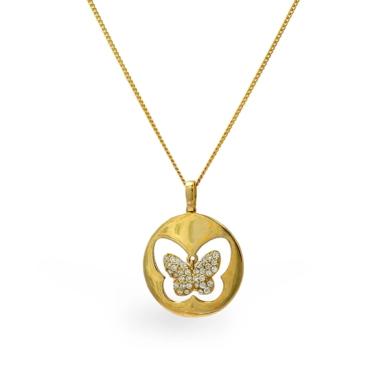 10K Yellow Gold Floating Butterfly Pendant Necklace-02