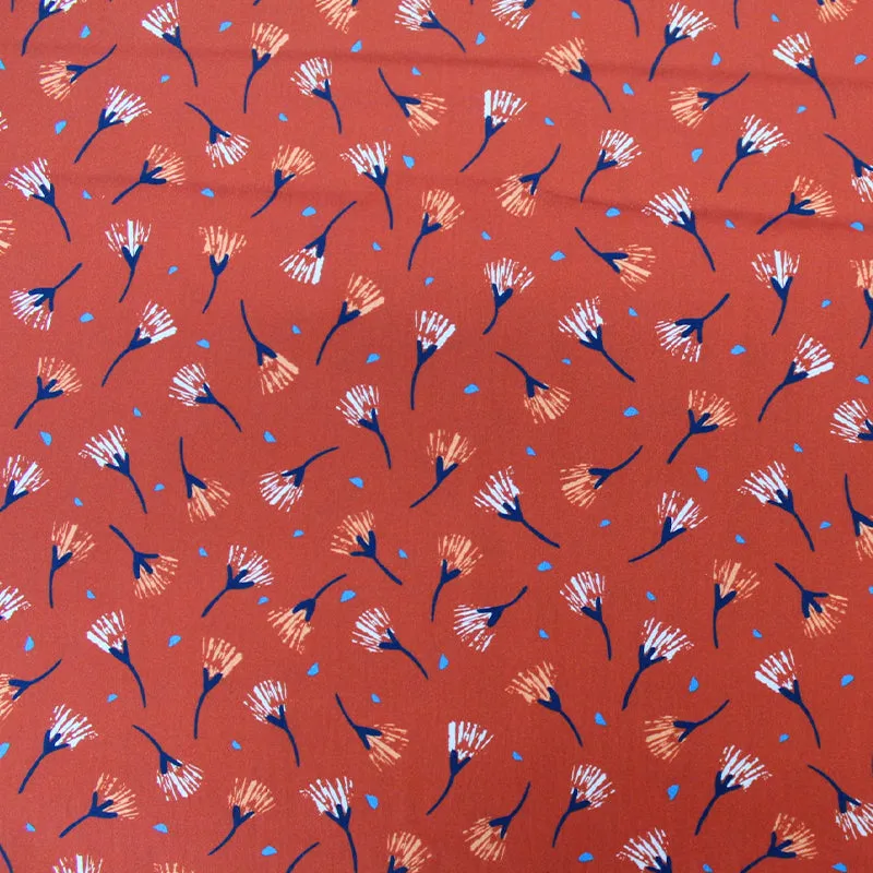 Wide Paper Cotton Poplin - Airy Flowers - Burnt Orange