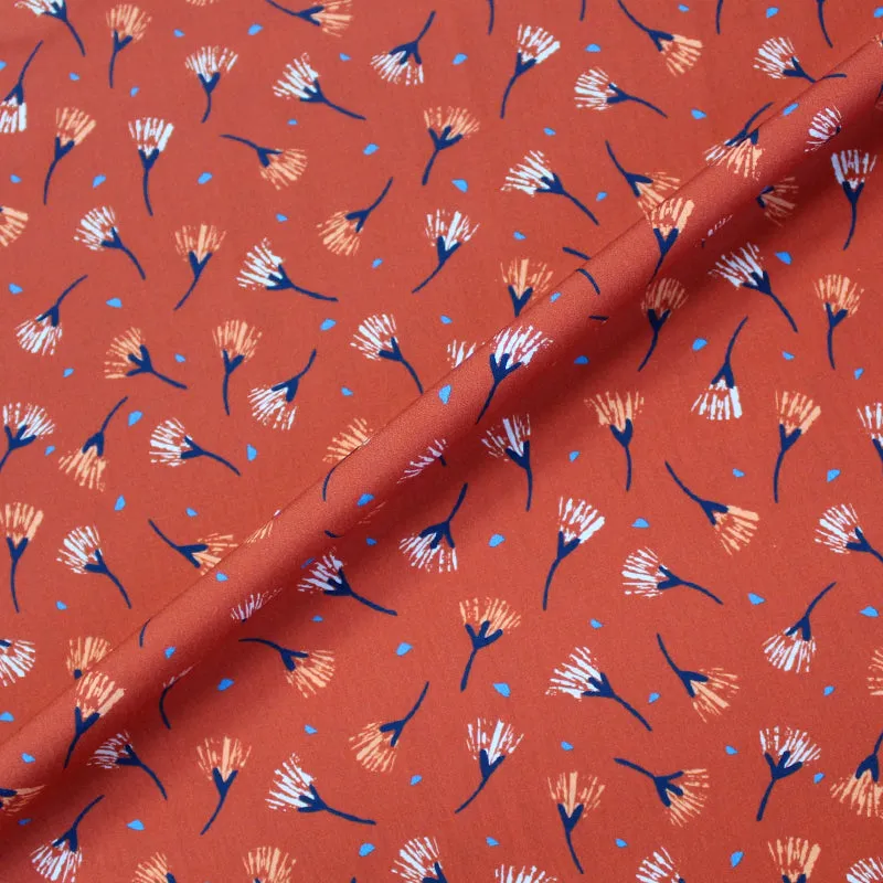 Wide Paper Cotton Poplin - Airy Flowers - Burnt Orange